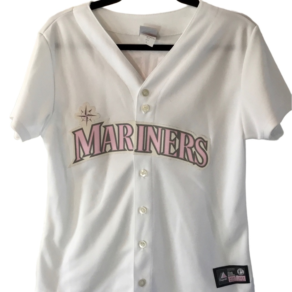 Majestic brand, Seattle Mariners Griffey Jersey, size Large, #breastcancer